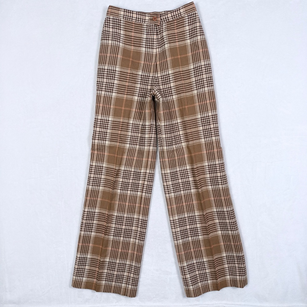 VTG 70s Pendleton Brown Plaid Virgin Wool High Waisted Trousers USA Made 10 READ